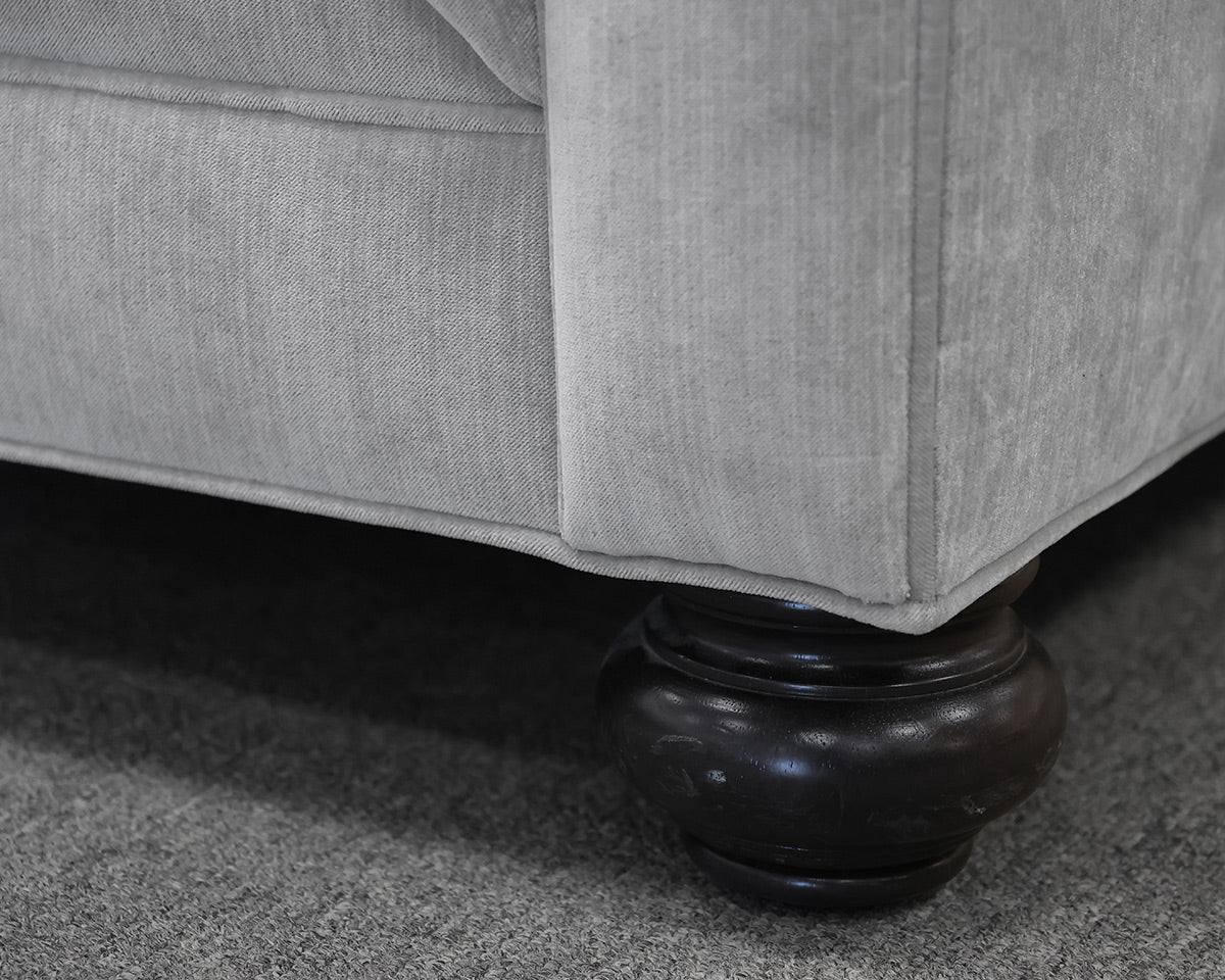 Ethan Allen Chadwick Sofa in Pale Grey Velvet on Bun Feet