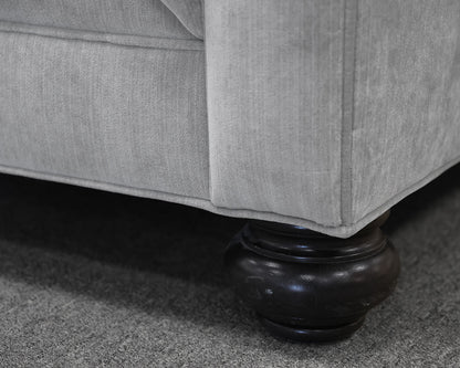 Ethan Allen Chadwick Sofa in Pale Grey Velvet on Bun Feet