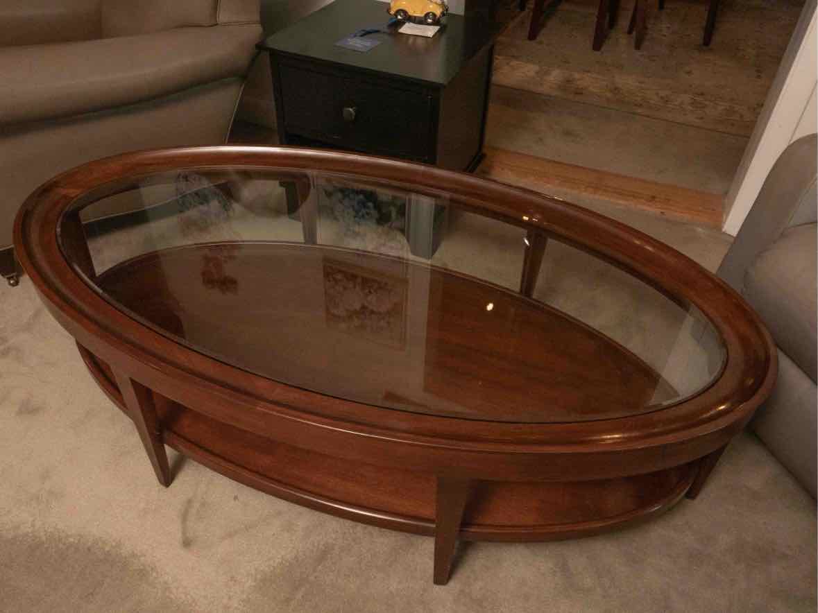 Henredon Mahogany Glass Top Oval Cocktail Table