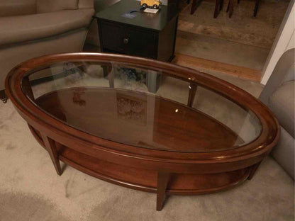 Henredon Mahogany Glass Top Oval Cocktail Table