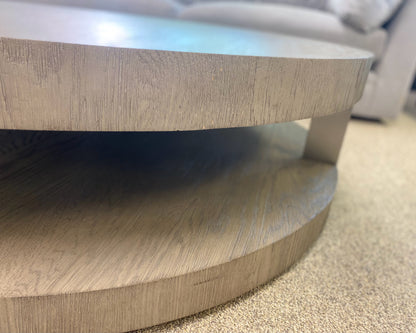 RH Verrazano Round Cocktail Table in Drifted Grey Oak Finish
