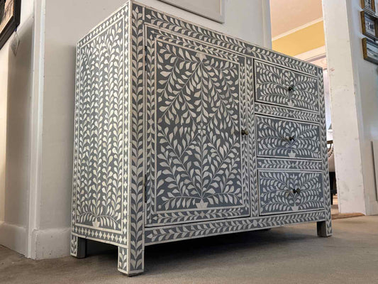 Boston Interiors  Dove Gray With Ivory Bone Inlay 1 Door & 3 Drawer Chest