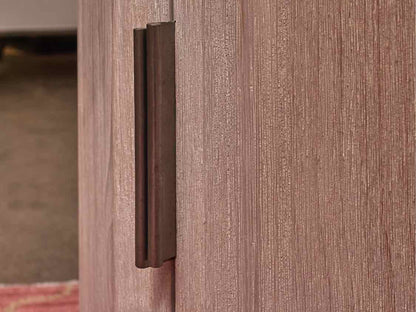 White Washed Oak Round  2 Door  Travertine Insert Accent Table