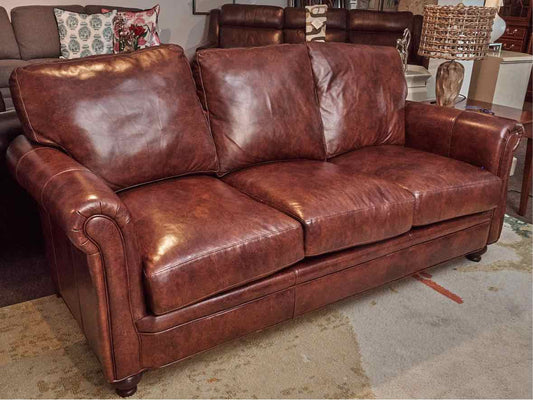 Bradington Young Saddle Brown Leather 3 Cushion  Sofa
