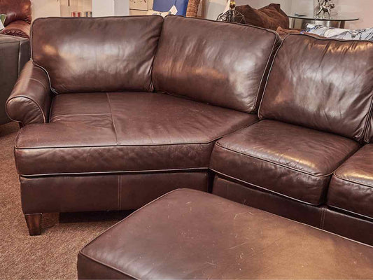 Flexsteel Espresso Brown Bonded Leather Sofa With Cuddle Corner  & Ottoman