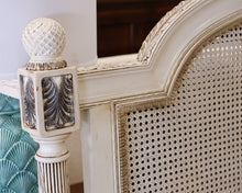 Carved and Painted Queen Bed w/ Cained Headboard and Footboard