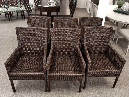 Set of  Six Crate & Barrel Dark Natural  Rattan Arm Chairs