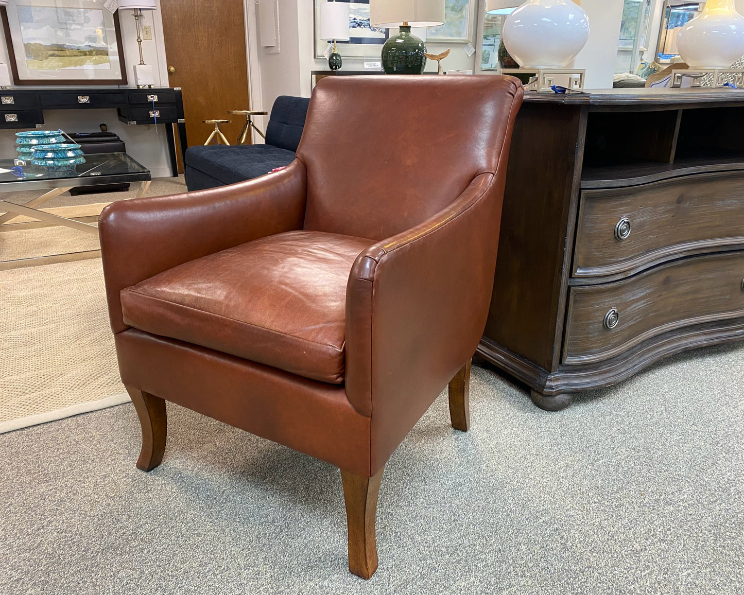 Edward Farrell  'Sienna Brown' Leather Arm Chair with Chestnut Legs