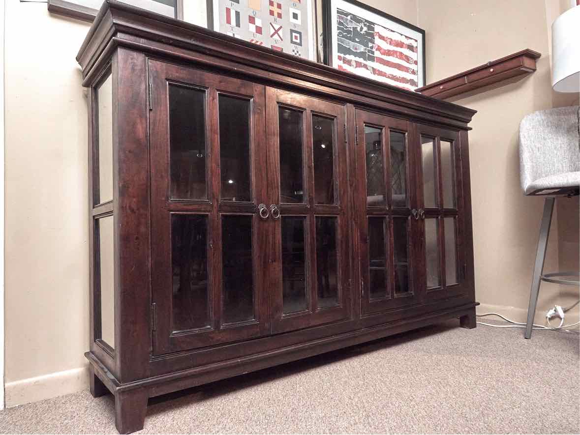 Espresso Finish 4 Window Pane Display Cabinet/Bookcase