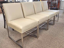 Set of 4 Cream Upholstered Dining Chairs with Chrome Frame