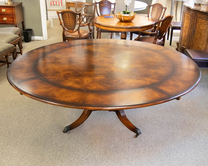 Burled Walnut  Round Dining Table On A Birdcage Base W/ 4 Permitter Leaves