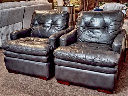 Pair Of  Dark Grey Leather Chairs