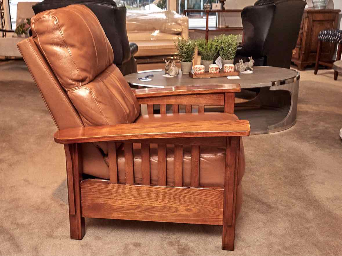 Pair Of Haining Home Pt. 'Palermo Nutmeg Leather Cherry Mission Style  Recliners