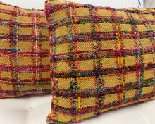 Pair of Melon & Pink Plaid Boucle Accent Pillows