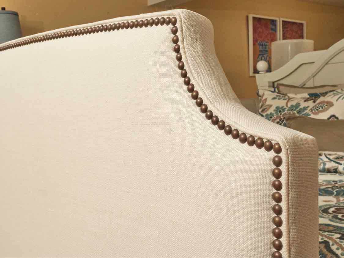 Pottery Barn Custom  Ivory Upholstered With  Brass Nail Trim  Queen Headboard