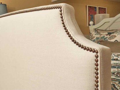 Pottery Barn Custom  Ivory Upholstered With  Brass Nail Trim  Queen Headboard