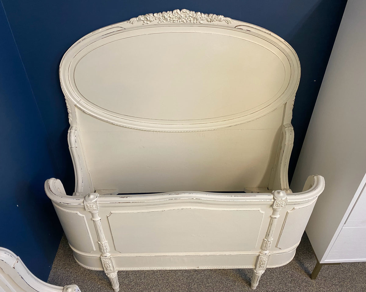 Pair of White French Twin Beds with Curved Footboard