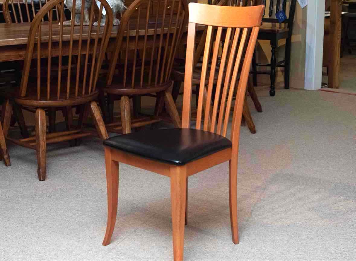 Set Of 7 A.Sibau Italy Cherry Dining Chairs With Bonded LeatherSeat Cushions