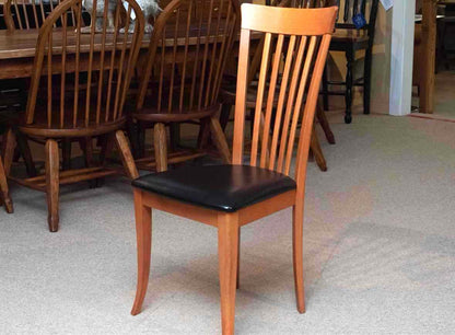 Set Of 7 A.Sibau Italy Cherry Dining Chairs With Bonded LeatherSeat Cushions