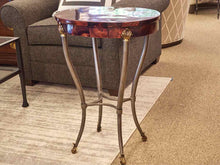 Ethan Allen Oval Metal & Mahogany Side Table