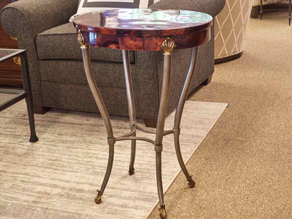 Ethan Allen Oval Metal & Mahogany Side Table