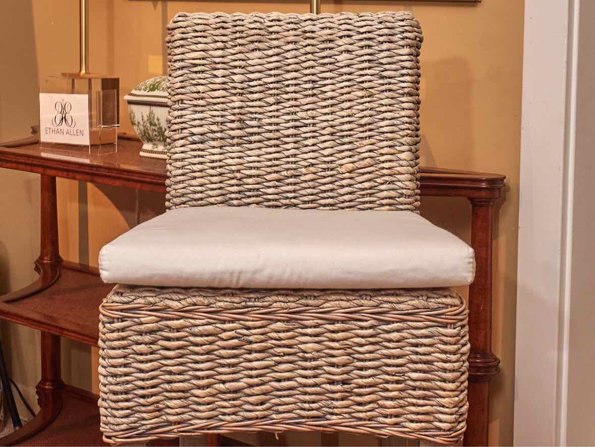 Pair Of Banana Leaf Washed Bar Stools With Cushions