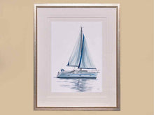 "Sailboat 1" Matted Print on Paper in Silver Beaded Frame