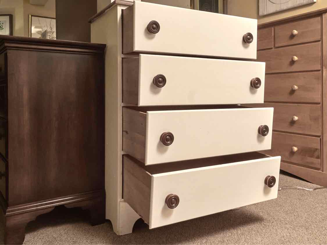 White Finish 4 Drawer Chest with Dark Maple Top