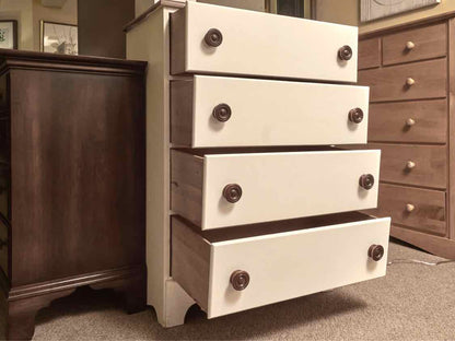 White Finish 4 Drawer Chest with Dark Maple Top