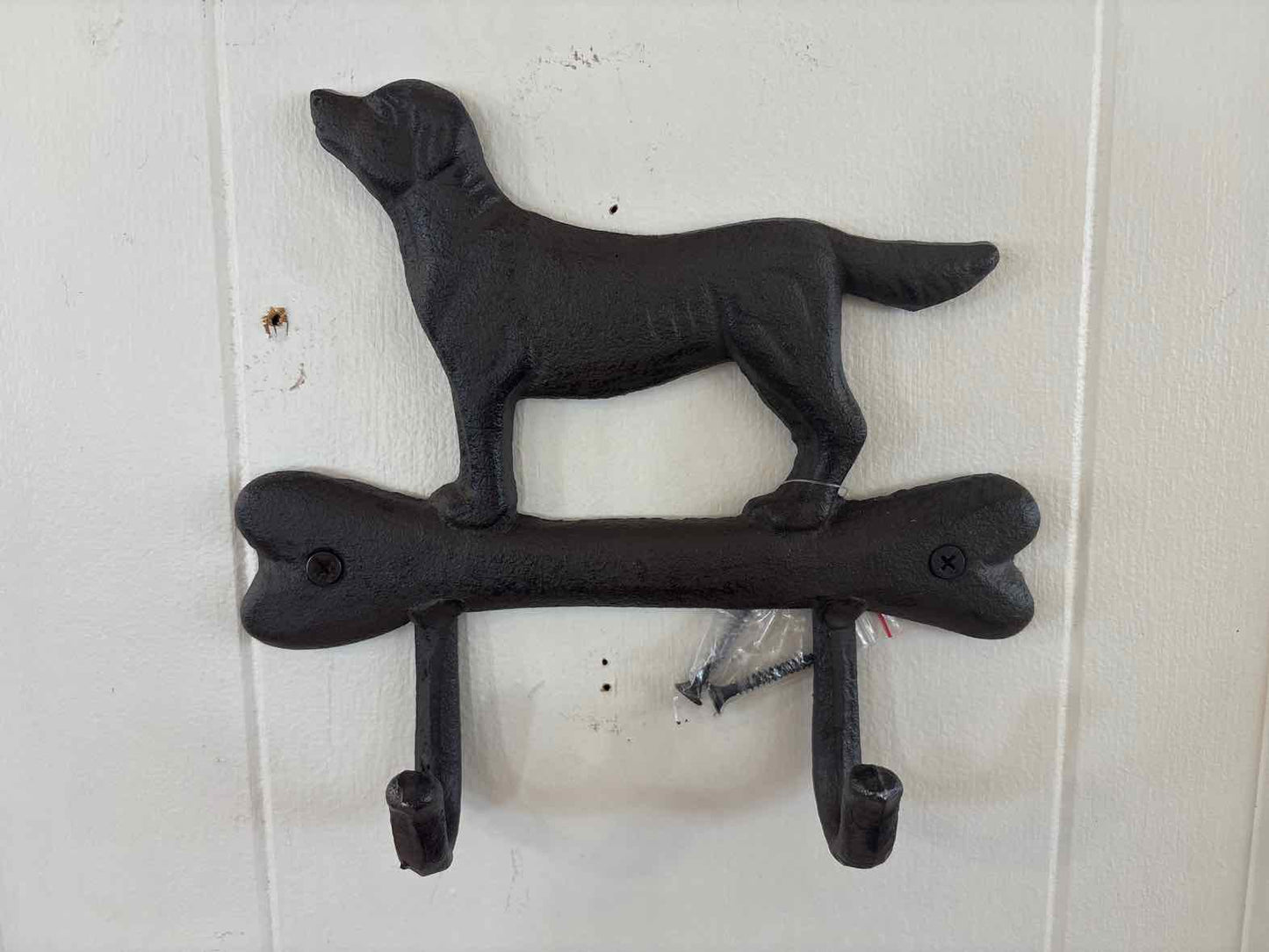 Cast Iron Dog W/ Bone Wall Hook