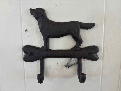 Cast Iron Dog W/ Bone Wall Hook