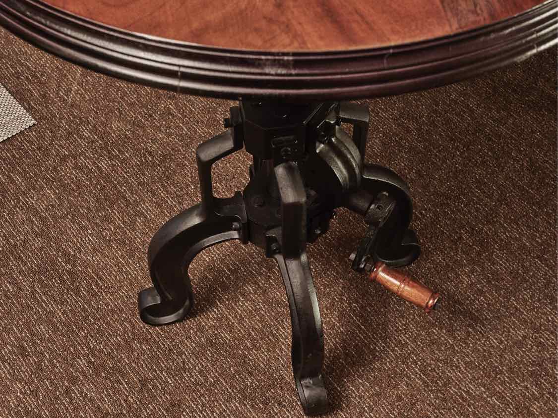 Cherry Top Round Iron Adjustable Height Accent Table