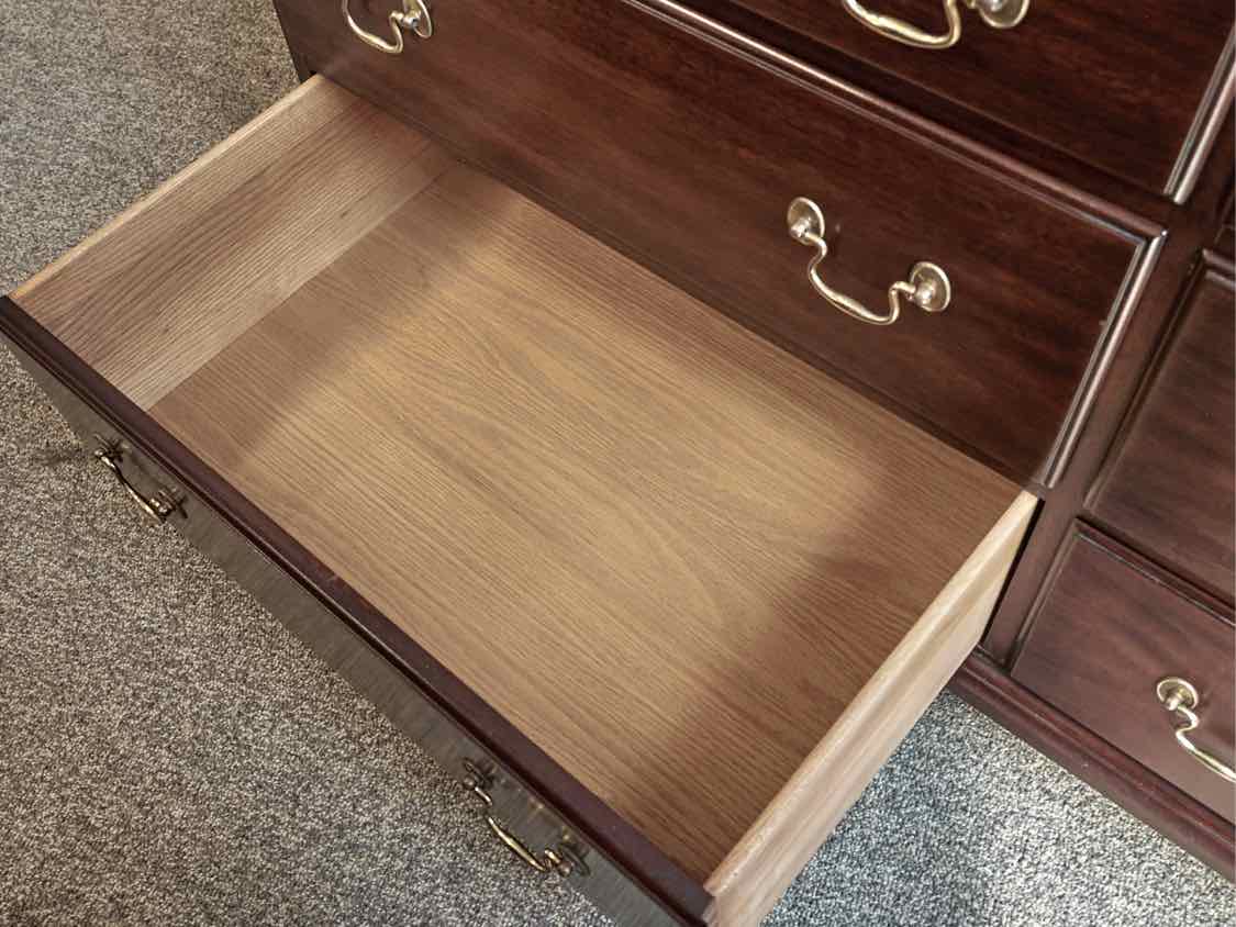 Henkel Harris 9-Drawer Dresser in Solid Mahogany with Brass Pulls