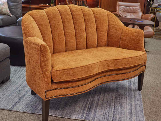 Duralee Channel Tufted Loveseat in Pumpkin Chenille