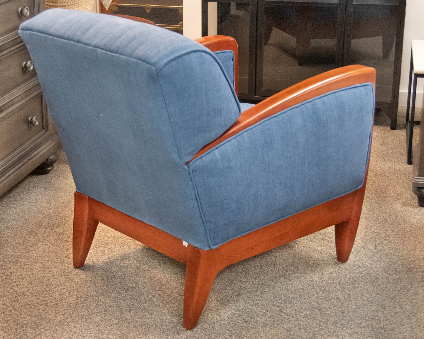 Cherry Frame Blue Upholstery Arm Chair