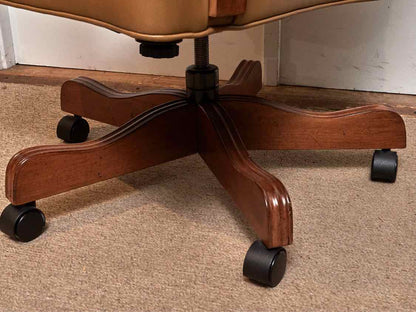 Ethan Allen Tan Leather Arm  Office Chair On Wheels