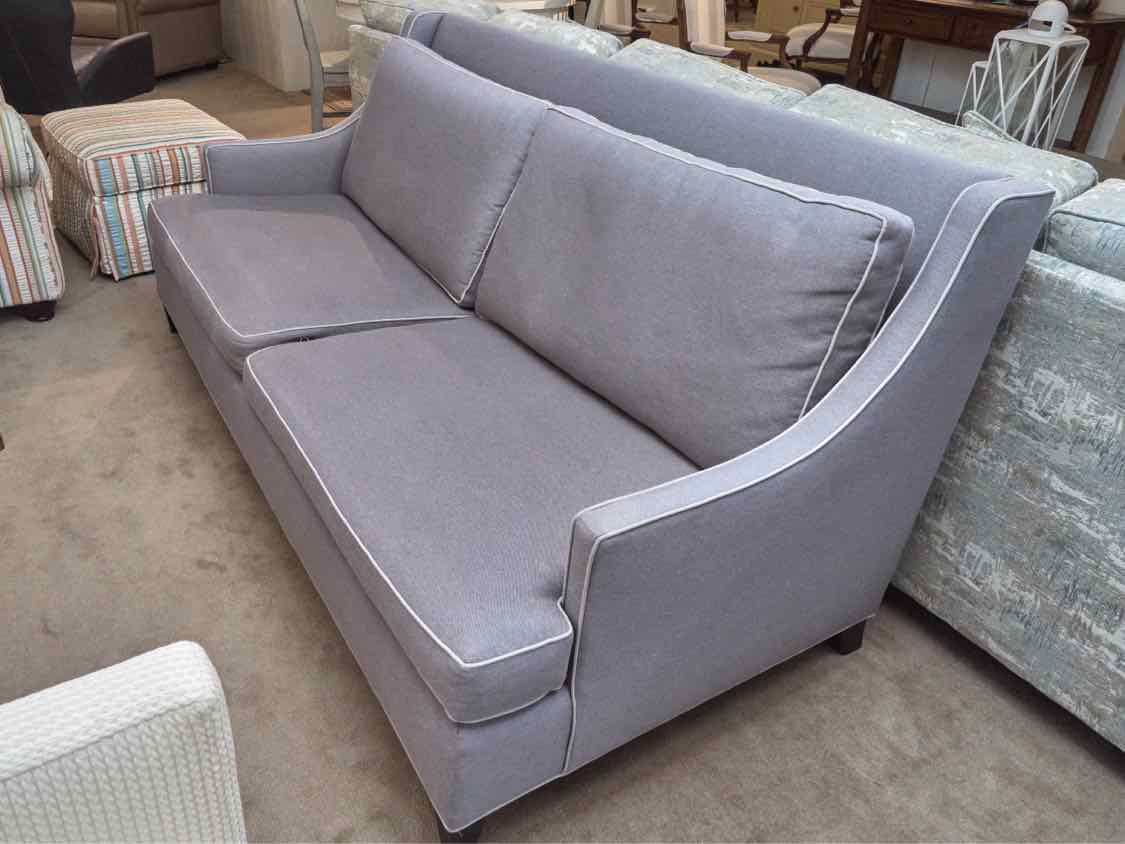 Crate & Barrel  Gray 2 Cushion Sofa with White Piping Trim