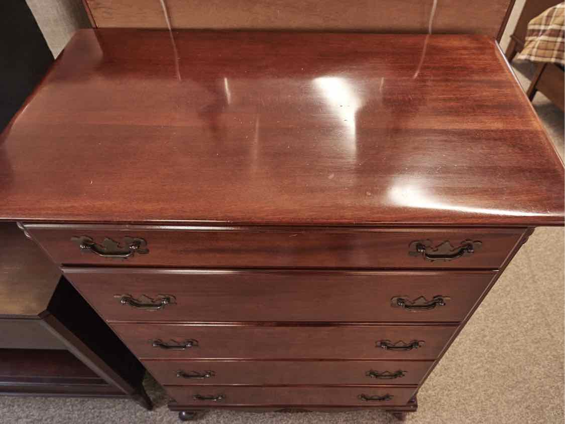 Mahogany Chippendale Style Chest w/5 Drawers & Brass Hardware