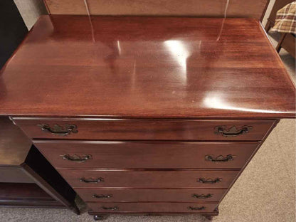 Mahogany Chippendale Style Chest w/5 Drawers & Brass Hardware