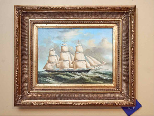 Oil Painting Of Clipper Ship in Gilt Frame