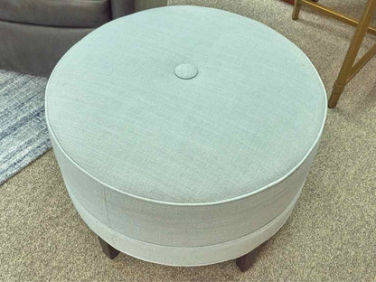 Ethan Allen Nassau Round Ottoman in Seafoam Linen