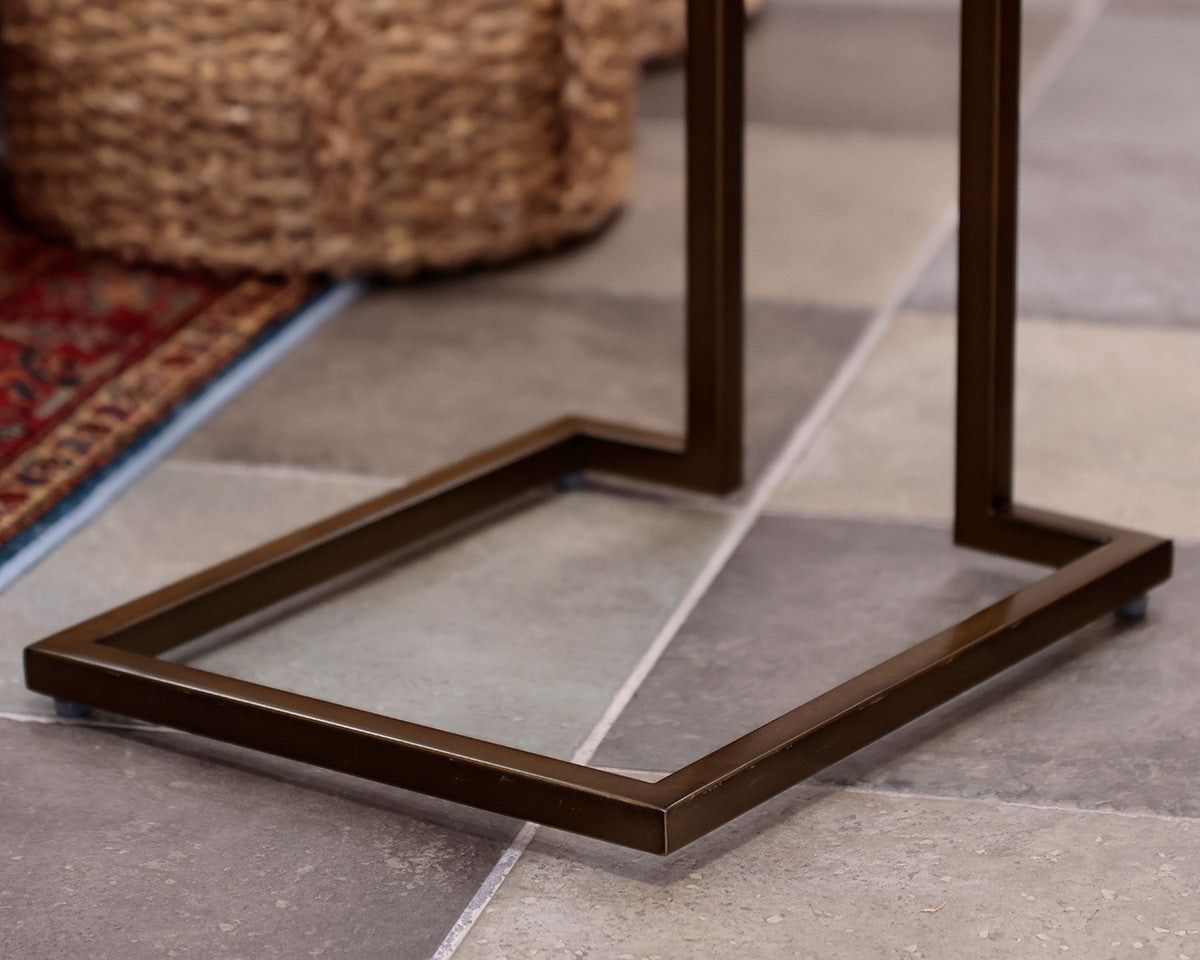 Pair of Greek Key Style Overhang Side Tables