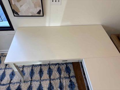 White L-Shaped Desk w/ Filing Cabinet