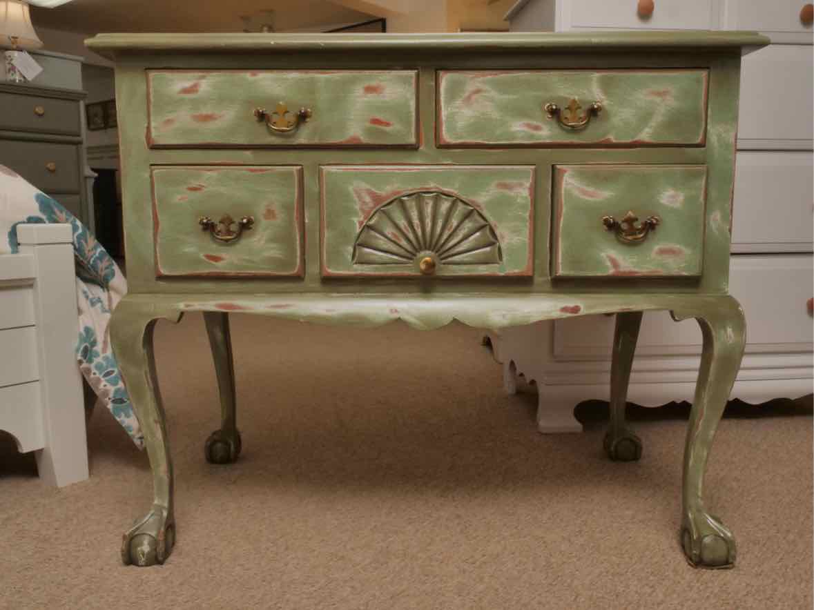 Apple Green Distressed Finish Lowboy Chest