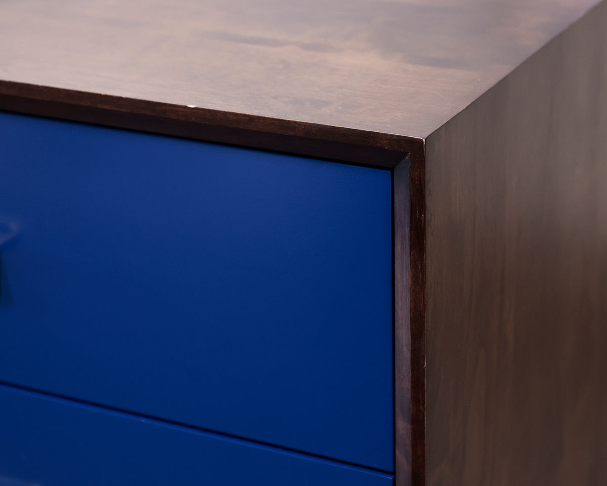 Espresso Wooden Dresser With 6 Navy Drawers