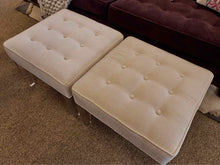 Pair of MG+BW Vanilla Upholstered Ottomans with Acrylic Legs