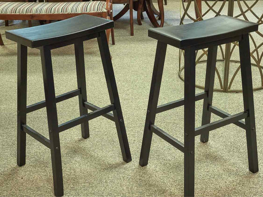 Pair of Black Finsh Saddle Seat Bar Stools