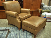 Ethan Allen Avery Leather Chair and Ottoman in Sundance Saddle