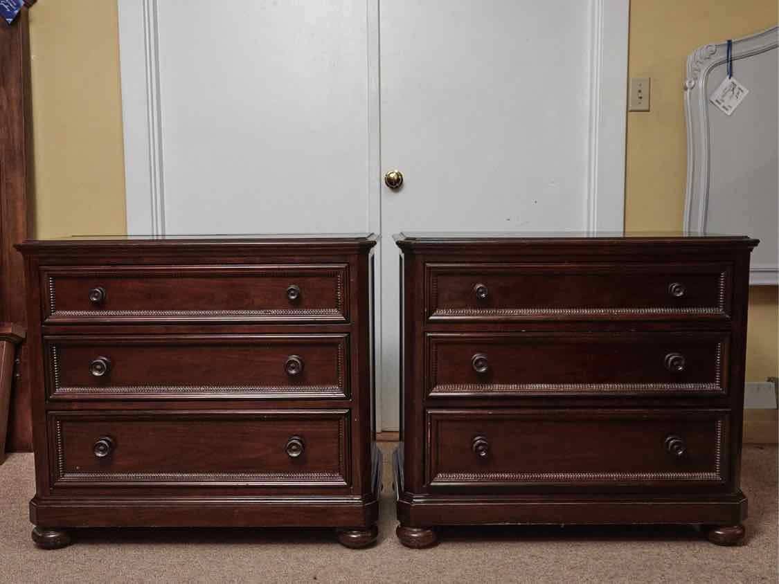 Pair of Bassett 3 Drawer Nightstand in Dark Stain Finish