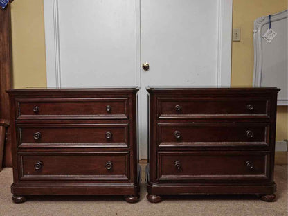 Pair of Bassett 3 Drawer Nightstand in Dark Stain Finish